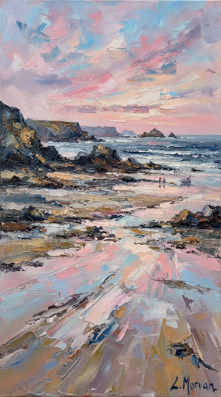 Marée basse, matin rose