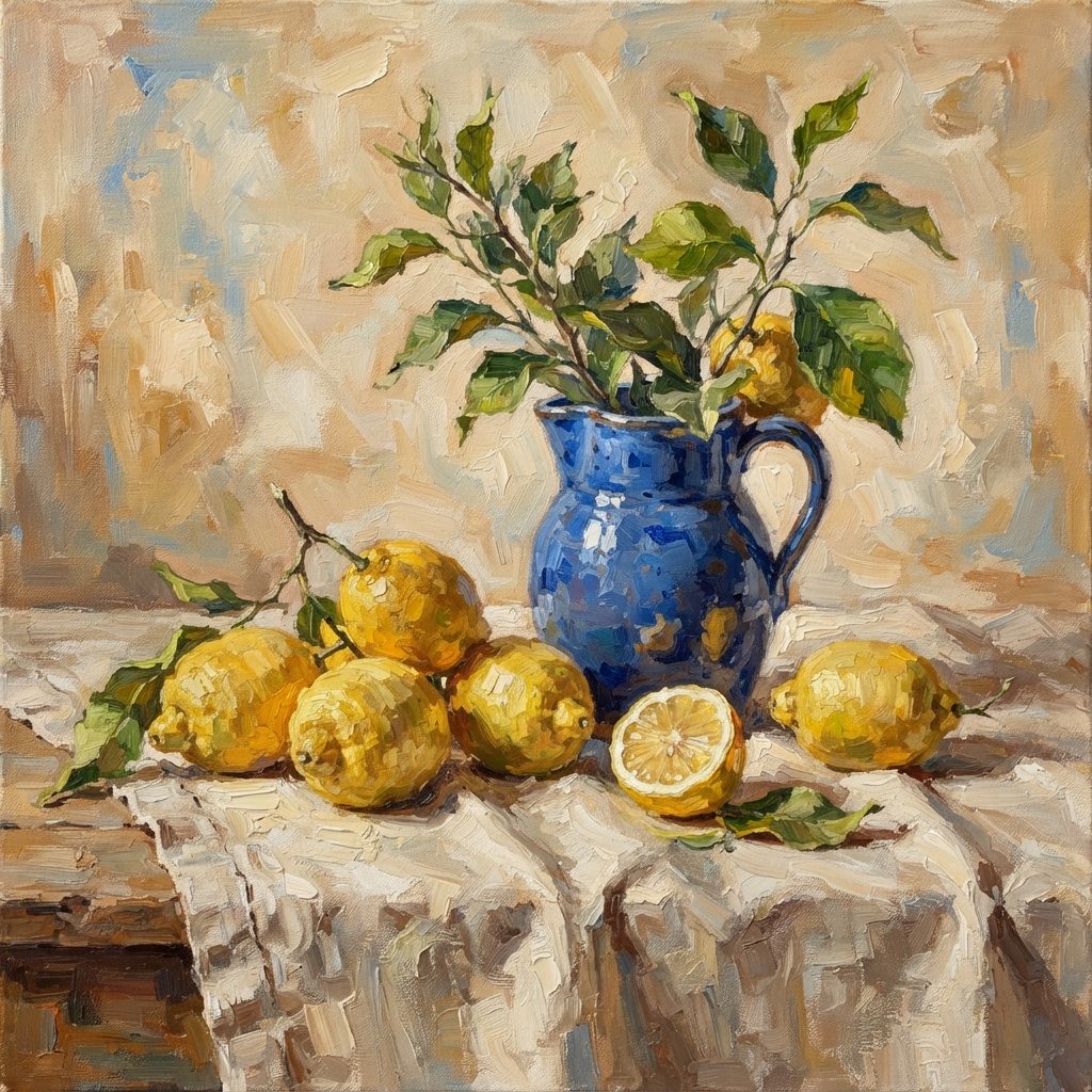 Citrons et pichet bleu